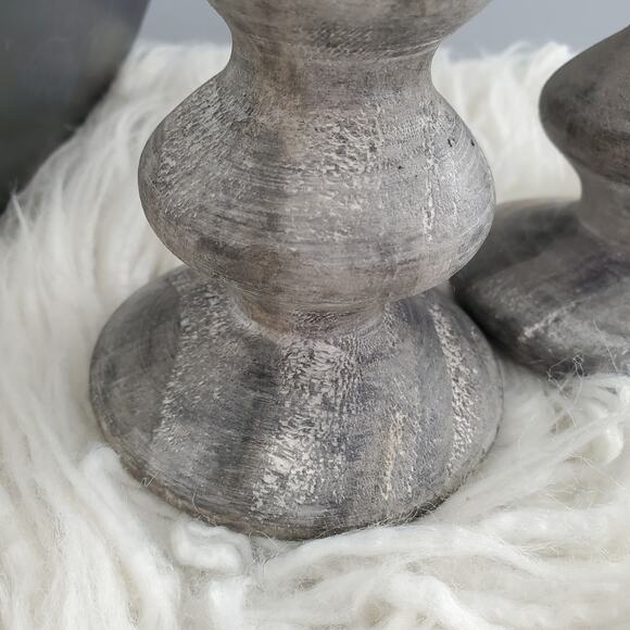 Wooden Lightweight Gray Candlestick Holder Set - Picture 3 of 8